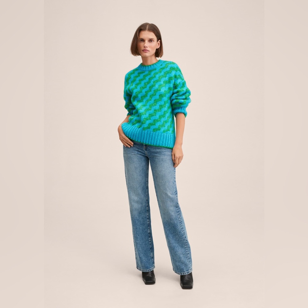 Mango MNG • bright blue green oversized striped knit sweater - Picture 2 of 11
